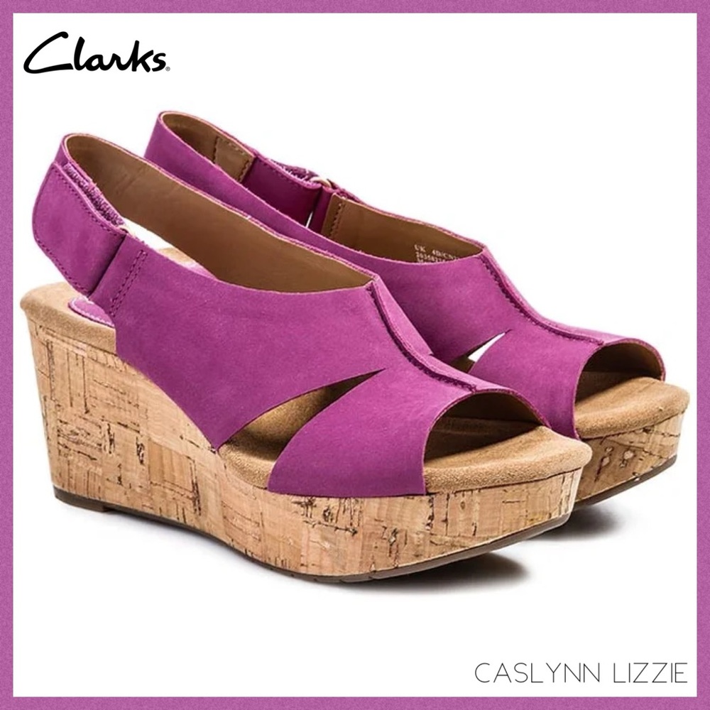 Clarks Womens Artisan Caslynn Lizzie Slingback Platform Wedge Sandals - Fuchsia